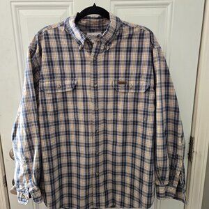 Carhartt Mens Blue Plaid Original Fit Button Down Shirt Long Sleeve Size Large
